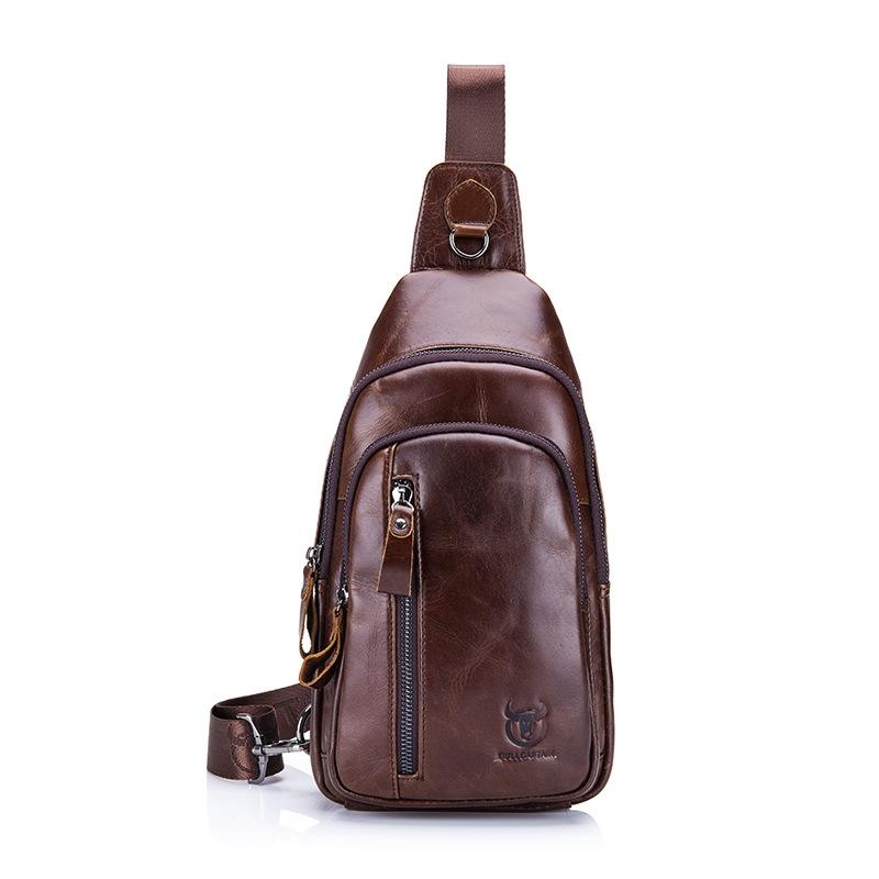 V562-B1071313850DBT-202508290626-00 Men Leather Crossbody Chest Bag Multi Function - Brown - Image 1