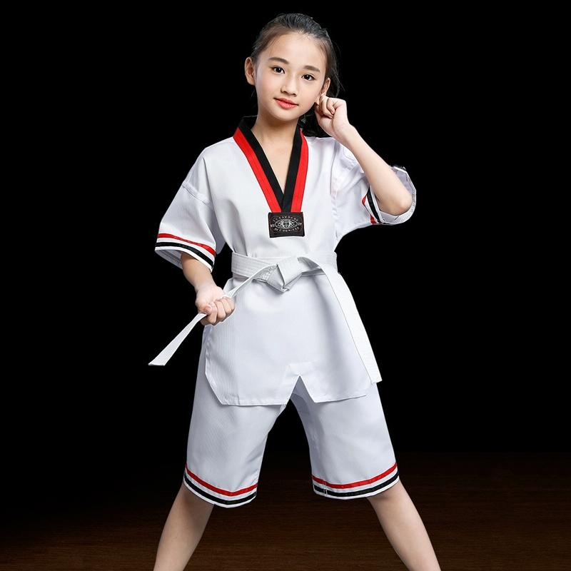 V562-B3081134060DBT-202508290508-00 Taekwondo Training Uniform Child & Adult Cotton Clothing Size 130 - Striped Short Sleeves - 150 - Image 1