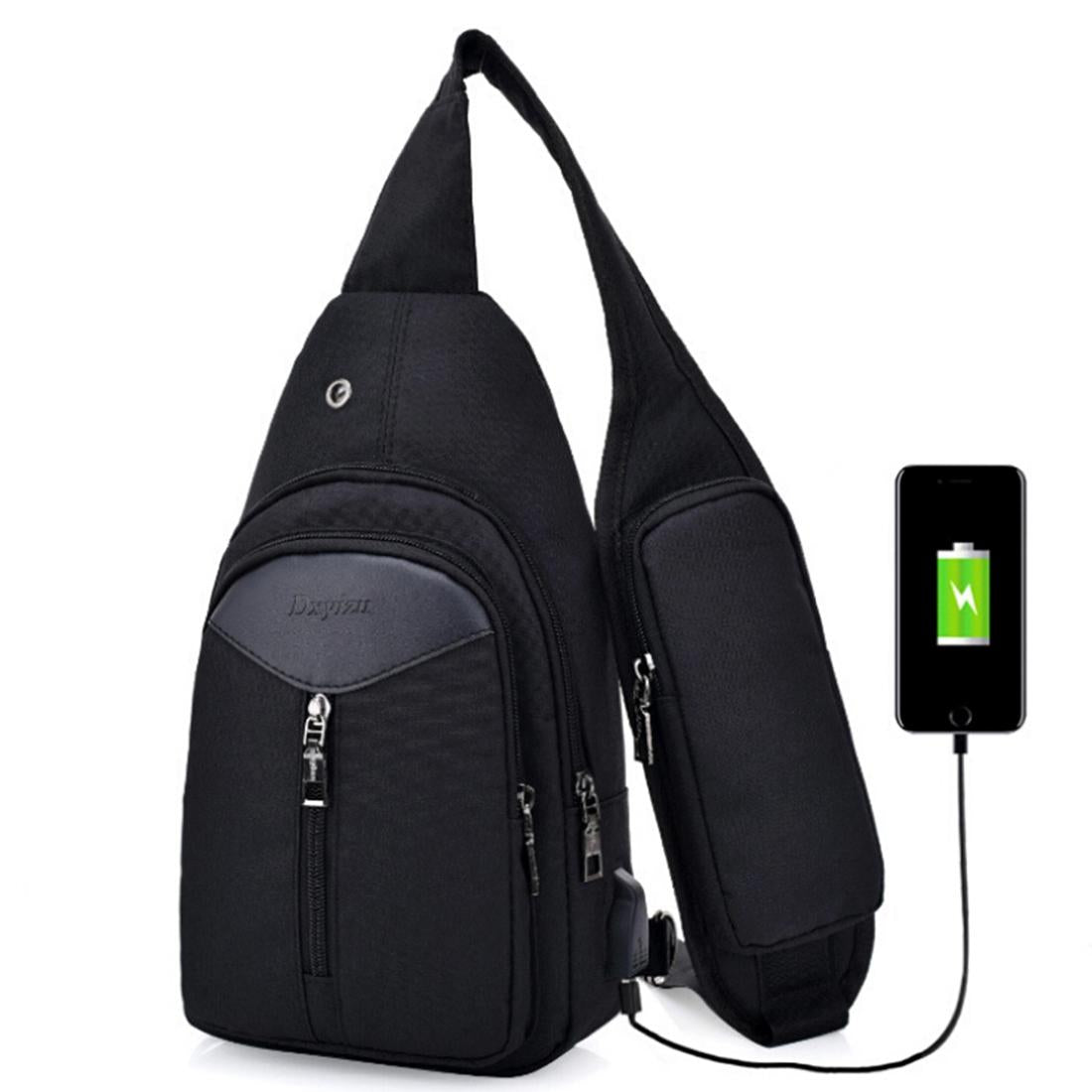 Outdoor Crossbody Bag With Usb Charging And Headphone Plug Triangle Design Black