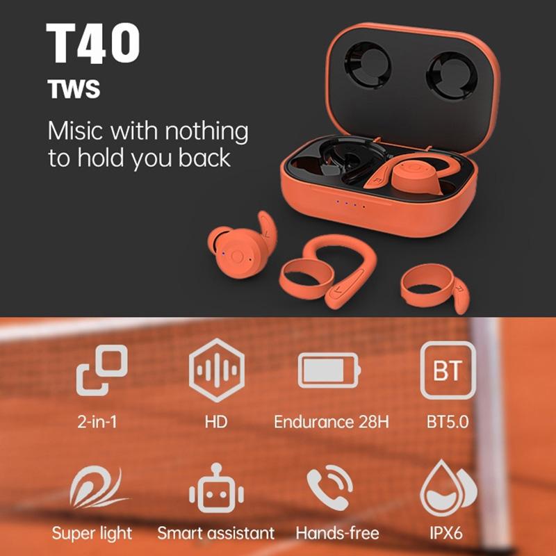 V562-C100435500ADE-202508281721-02 Waterproof t & g T40 Tws Bluetooth Earphones with Charging Box - Orange - Image 3