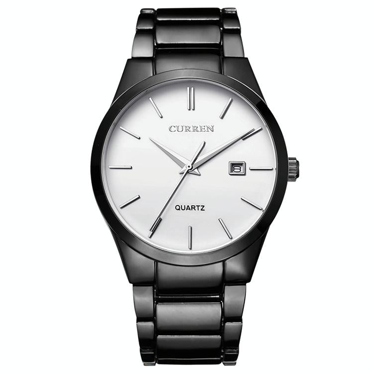 V562-C1035561020DBT-202508290810-00 Waterproof Full Steel Quartz Watch - Fashion Business Calendar - Black Case White Face - Image 1