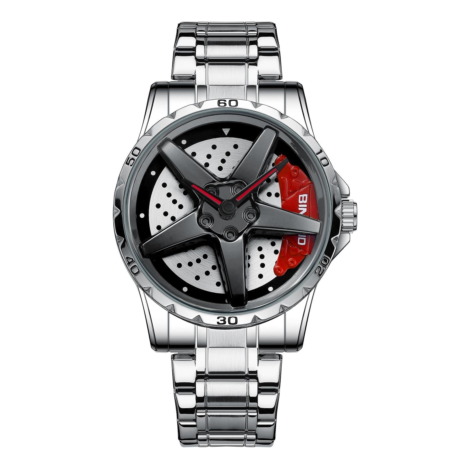 V562-C1038843060DBT-202508281953-00 Waterproof Multifunctional Men Watch with Durable Dial - White Steel-Red - Image 1