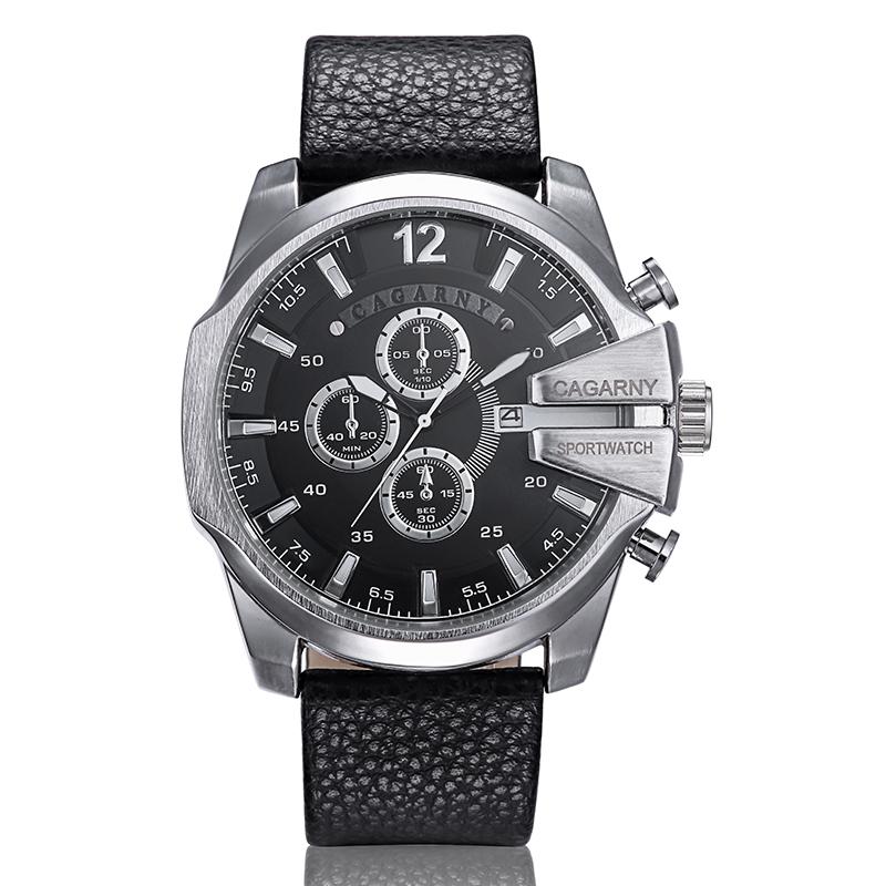 V562-C108989200ADE-202508281510-00 Men Leather Band Sports Watch with Large Dial - Silver Black + Black - Image 1