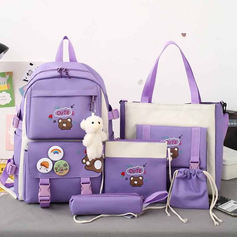 V562-D101676500ADE-202508282041-09 Adorable 5-piece Girls Backpack Set with Bear Design - Pink - Image 10