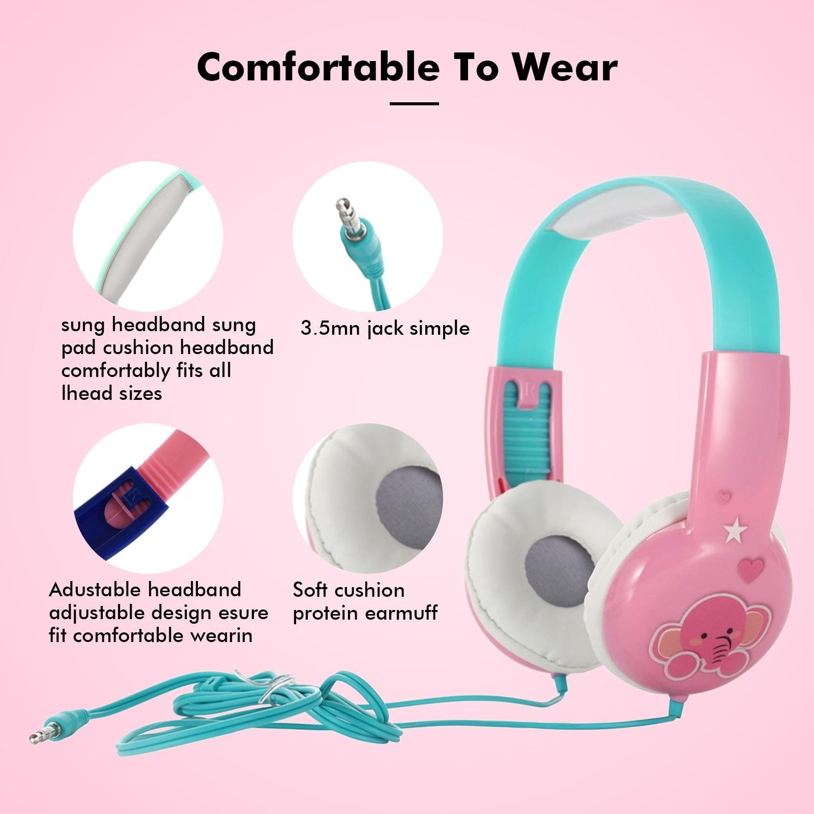 V562-D101726100AYS-202508292145-05 Portable Children'S Wired Headphones - Pink Green - Image 6
