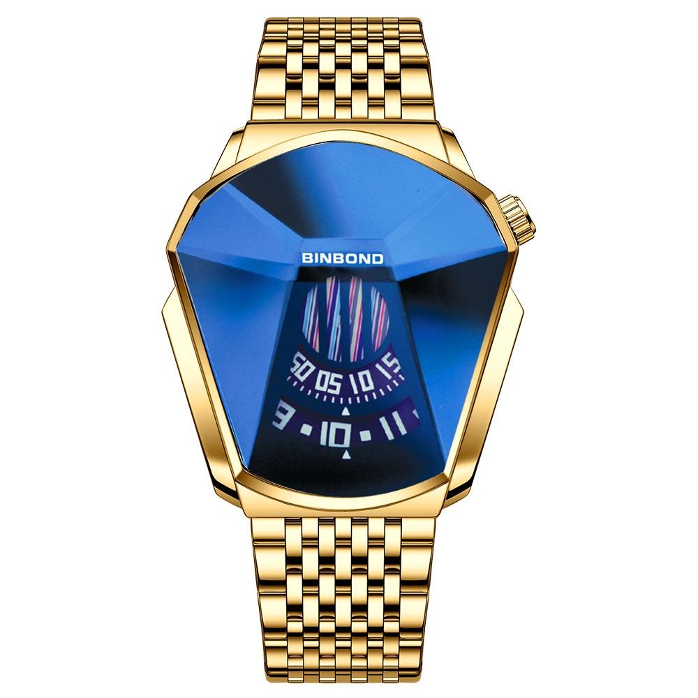 V562-D1041792650DBT-202508280630-00 Men Diamond Dial Quartz Watch - Locomotive Concept - Full Gold Blue Surface - Image 1