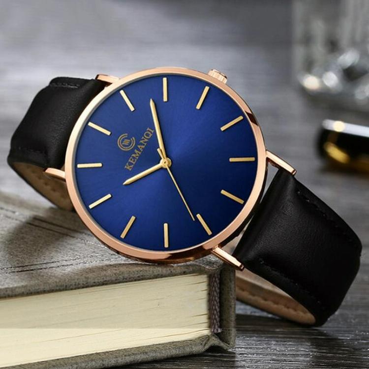 V562-D106011350DBT-202508280827-00 Men Waterproof Steel Mesh Quartz Watch - Ultra-thin - Ultra-Thin Rose Gold Shell Blue Dial Black Band - Image 1