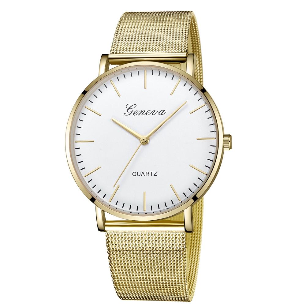 V562-D106358250DBT-202508290915-00 Stainless Steel Mesh Unisex Quartz Watch - Gold Shell White Dial Gold Needle - Image 1