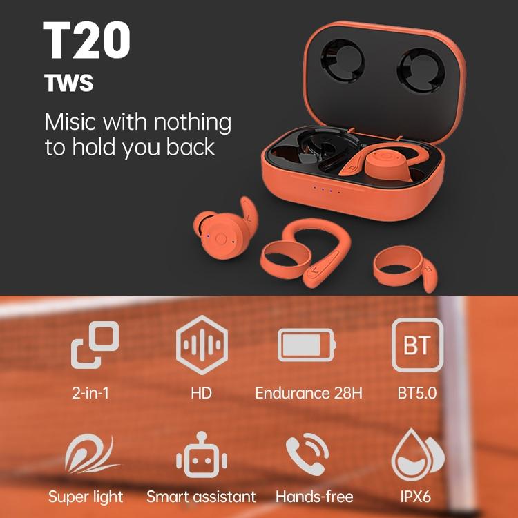 V562-E101045100AYS-202508281810-03 Waterproof T20 Tws Bluetooth Earphones with Charging Box and Noise-cancelling Hooks - Pink - Image 4