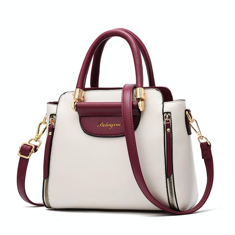 V562-E1078132060DBT-202508281655-00 Contrast Material Ladies Handbag - Red Wine White - Image 1