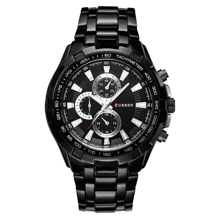 V562-E1082561020DBT-202508281725-00 Stainless Steel Men Analog Sport Watch - 8023 - Black Case Black Face - Image 1