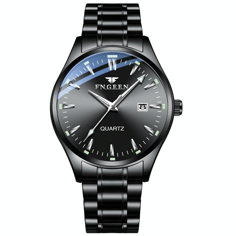 V562-E1091572650DBT-202508281331-00 Simple Luminous Quartz Watch for Men with Calendar - Black Steel Black Surface - Image 1