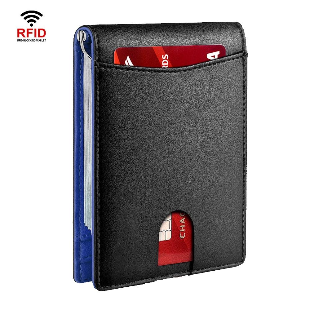V562-F1027593060DBT-202508281015-00 Rfid-protected Leather Wallet - Flat Pattern Blue Inside - Image 1