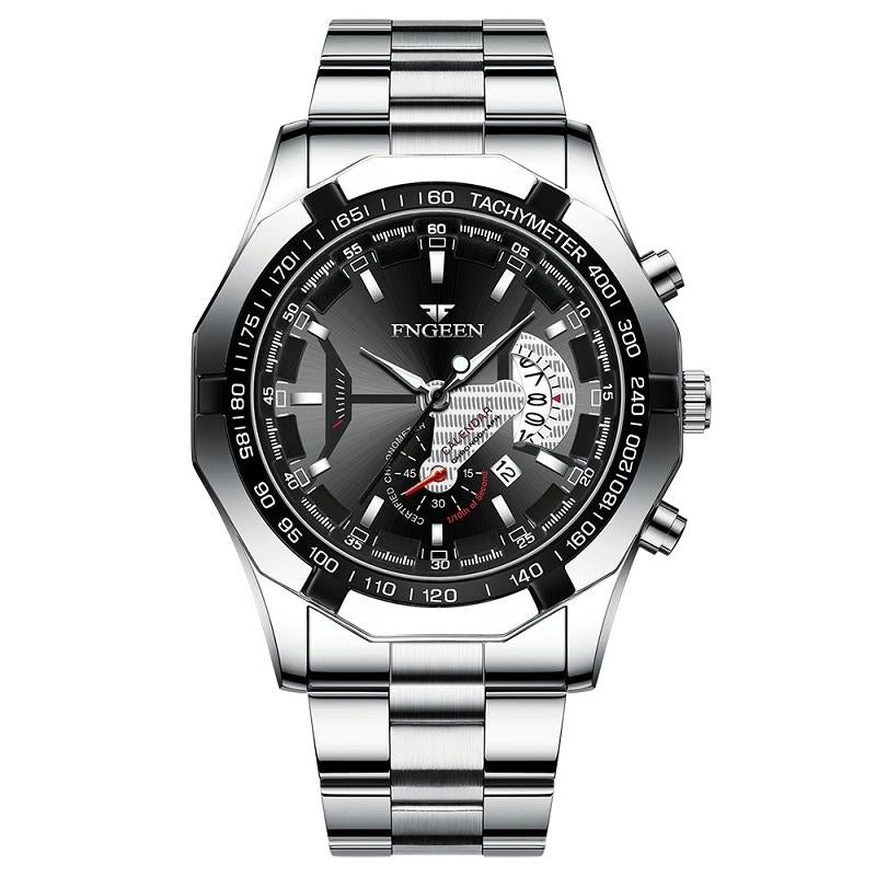 V562-F1034801650DBT-202508290040-00 Waterproof Men Calendar Watch - White Steel Black Surface - Image 1