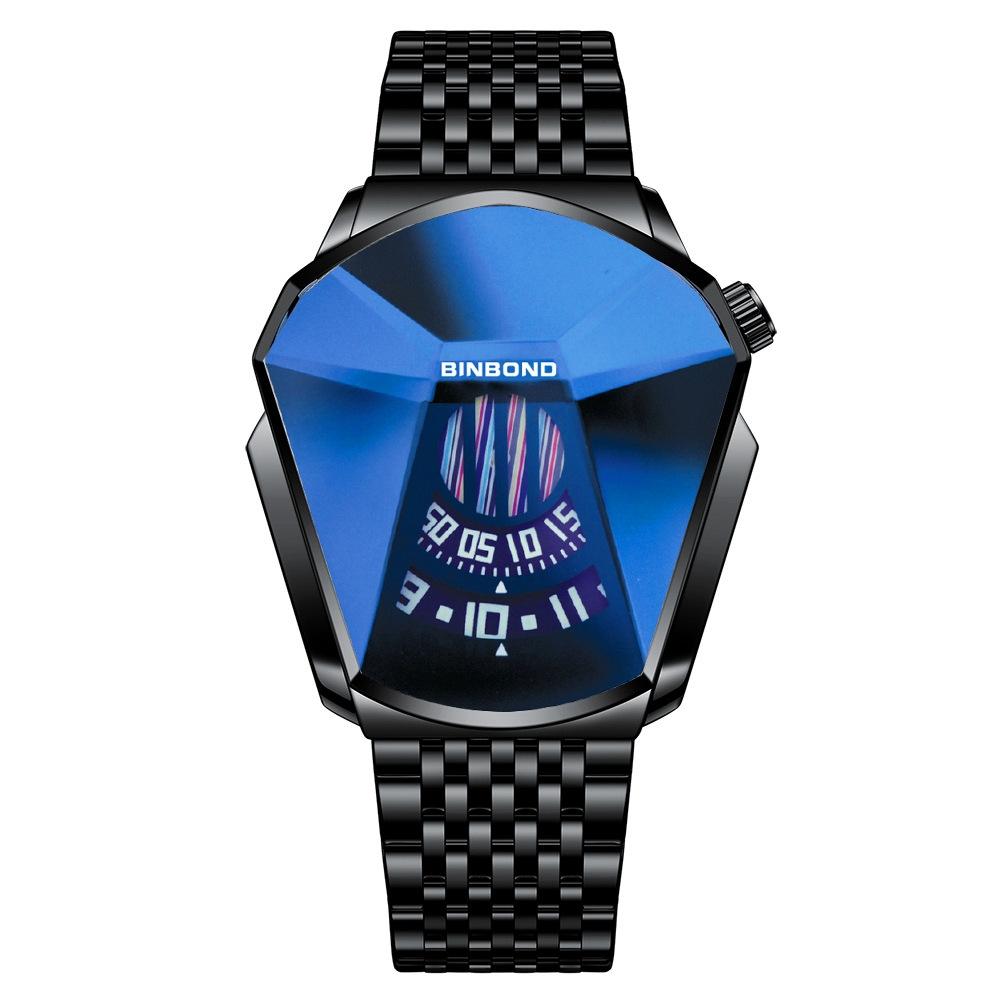 V562-F1041792650DBT-202508280630-00 Men Diamond Dial Quartz Watch - Locomotive Concept - Black Steel Blue Surface - Image 1