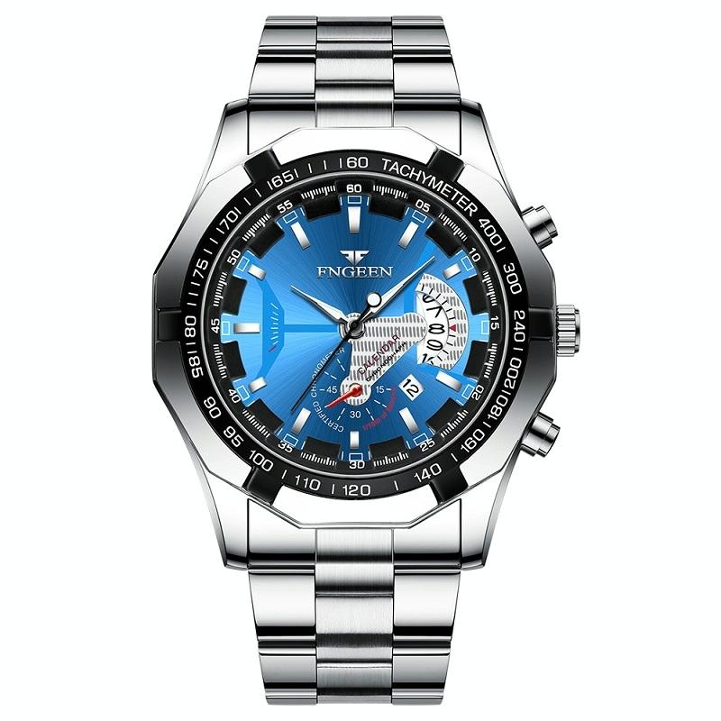 V562-G1034801650DBT-202508290035-00 Waterproof Men Calendar Watch - White Steel Blue Surface - Image 1