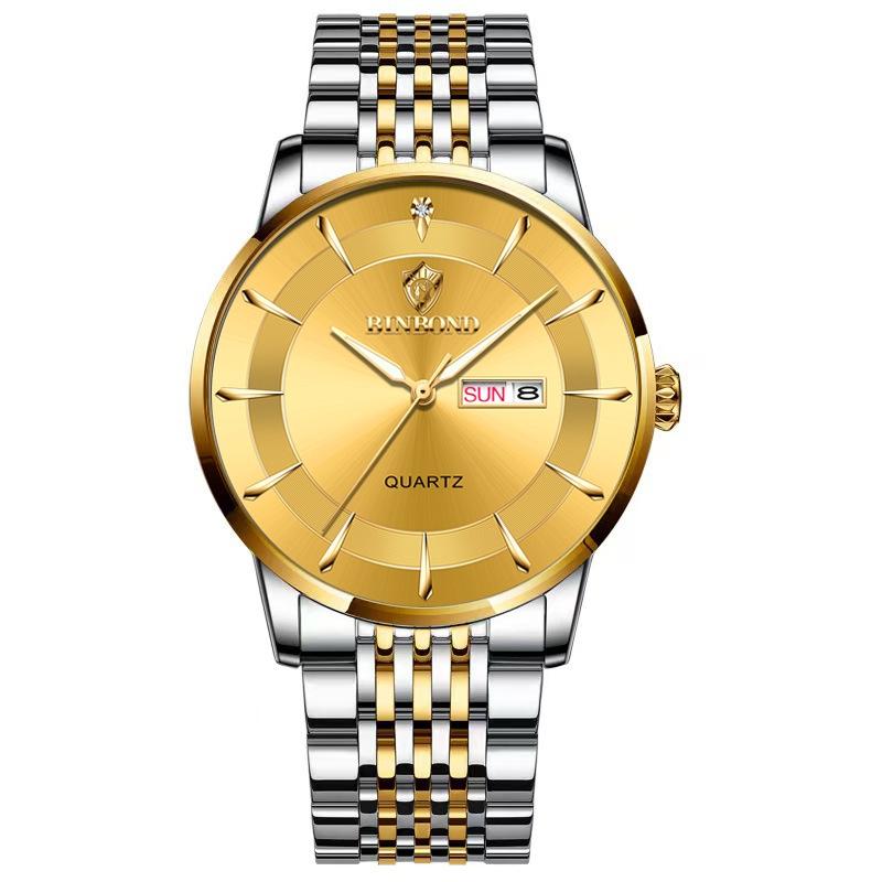 V562-G1037843060DBT-202508281353-00 Waterproof Quartz Men Watch with Luminous Butterfly Buckle and Steel Belt - 30m - Inter-Gold-Gold - Image 1