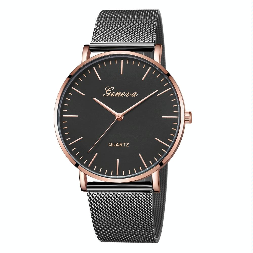 V562-G106358250DBT-202508290916-00 Stainless Steel Mesh Unisex Quartz Watch - Rose Gold Sheel Black Dial Black Band - Image 1