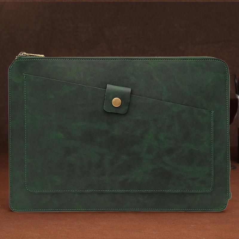 V562-GD3901BL-202508290341-02 Leather Laptop Tablet Bag with Zipper for Macbook Samsung Sony Dell Alienware Chuwi Asus Hp - Dark Green - Image 3