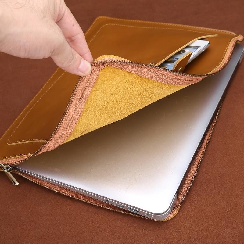 V562-GD3901BL-202508290341-05 Leather Laptop Tablet Bag with Zipper for Macbook Samsung Sony Dell Alienware Chuwi Asus Hp - Dark Green - Image 6