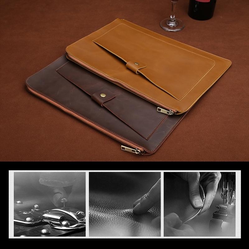 V562-GD3901BL-202508290341-07 Leather Laptop Tablet Bag with Zipper for Macbook Samsung Sony Dell Alienware Chuwi Asus Hp - Dark Green - Image 8