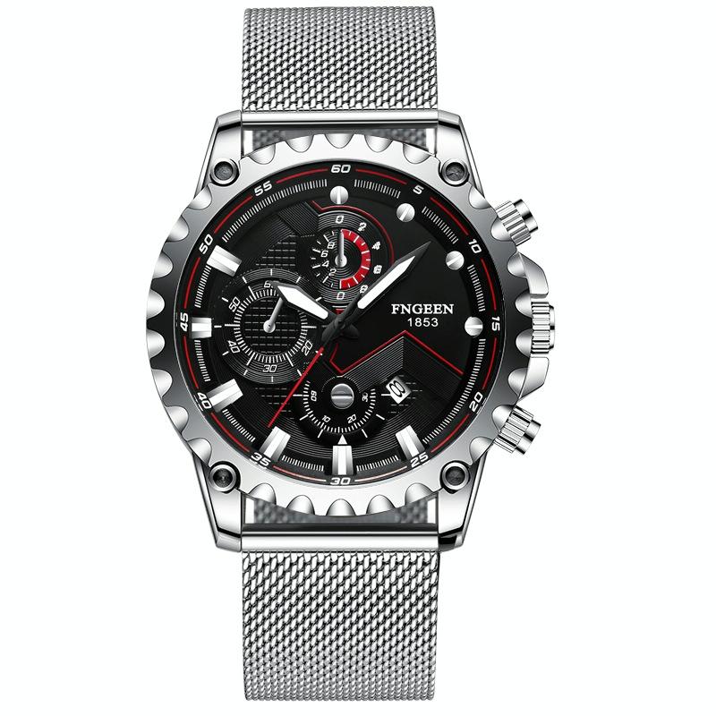 V562-H1005801650DBT-202508282316-00 Stainless Steel Waterproof Men Sports Watch - White Net White Shell Black Surface - Image 1