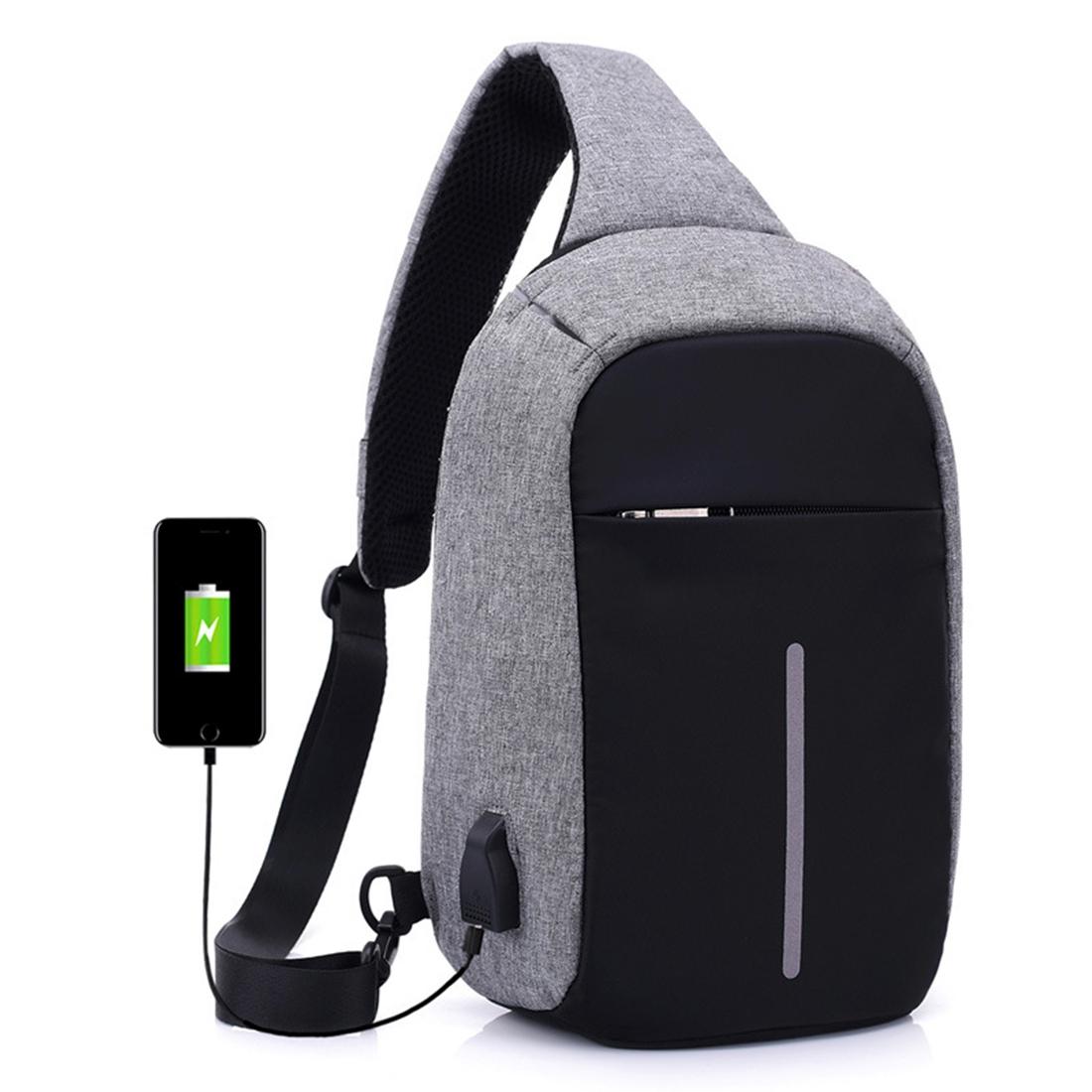 V562-H7907CH-202508290626-00 Portable Anti Theft Chest Bag With Usb Charging For Outdoor Sports Men / Women - Grey - Image 1