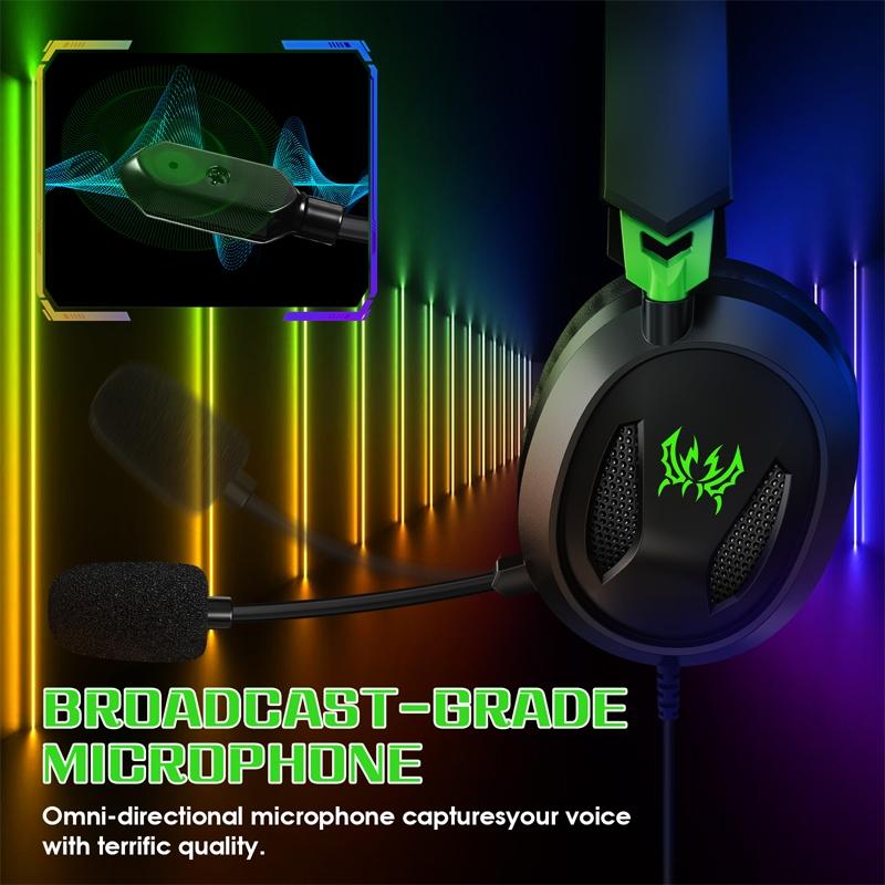 V562-J3010CP-202508292210-13 Omni Mic Gaming Headset 1.7M Cable Black+Blue - Black+Green - Image 14