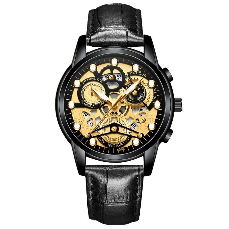 V562-L1008801650DBT-202508281726-00 Waterproof Luminous Men Quartz Watch - Hollow Design - All Black Surface Gold Nails - Image 1