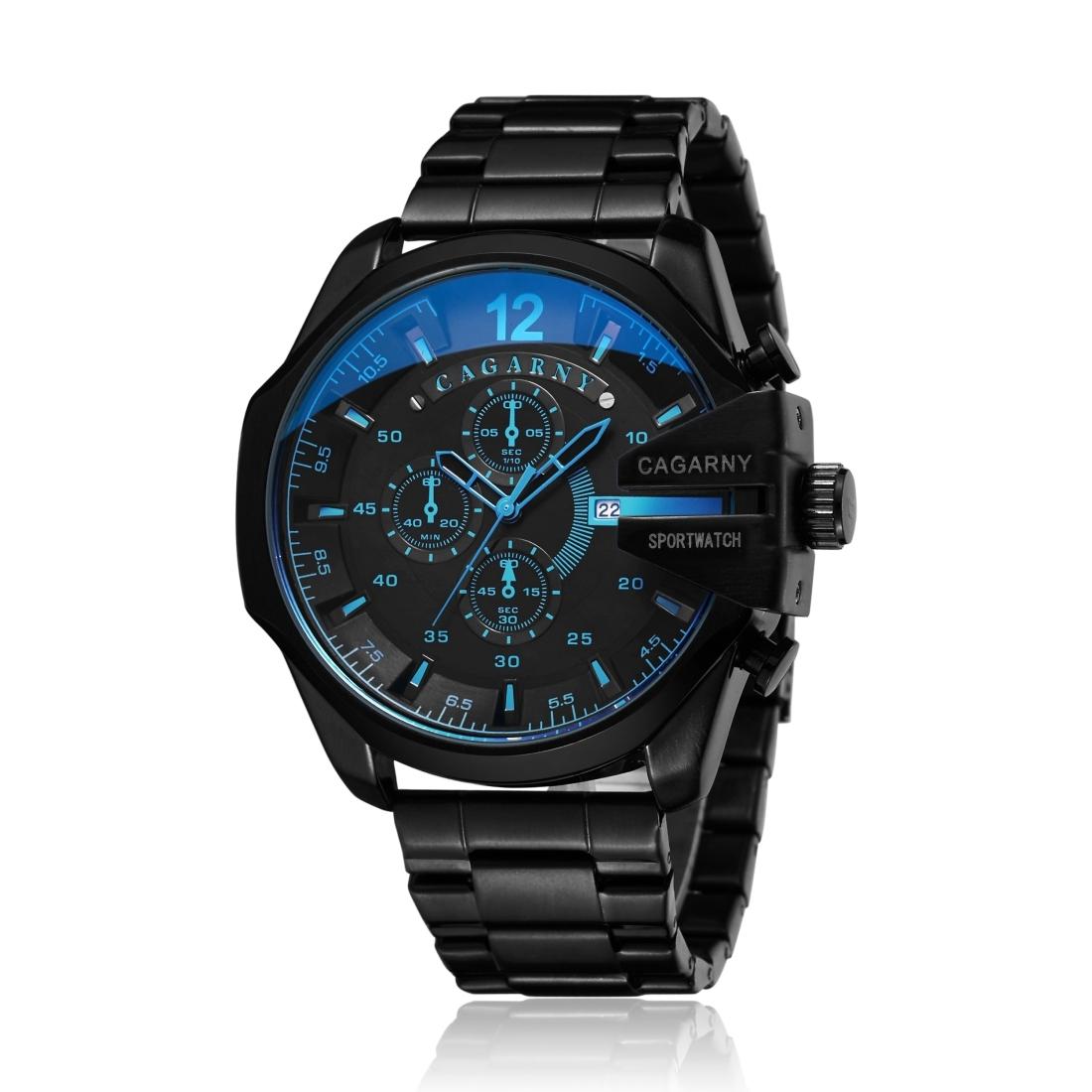 V562-LB9386AW-202508271336-00 Men Stainless Steel Sports Watch with Large Dial - Black & Blue - Image 1