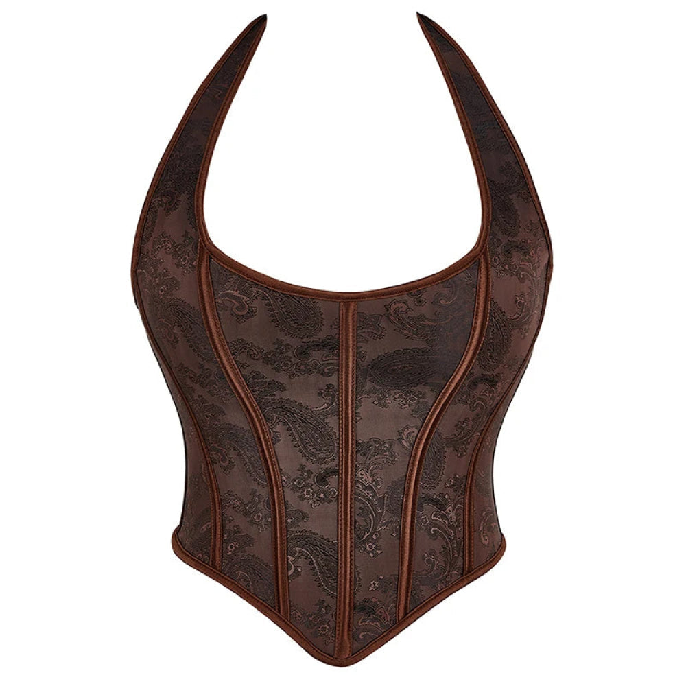V562-OBBPBBAIBOKTKLAB-5-202508291635-00 Steampunk Chest Binder Bustier Halter Corset Top For Women Plus Size Retro Corselet - 972 Brown - 4Xl - Image 1