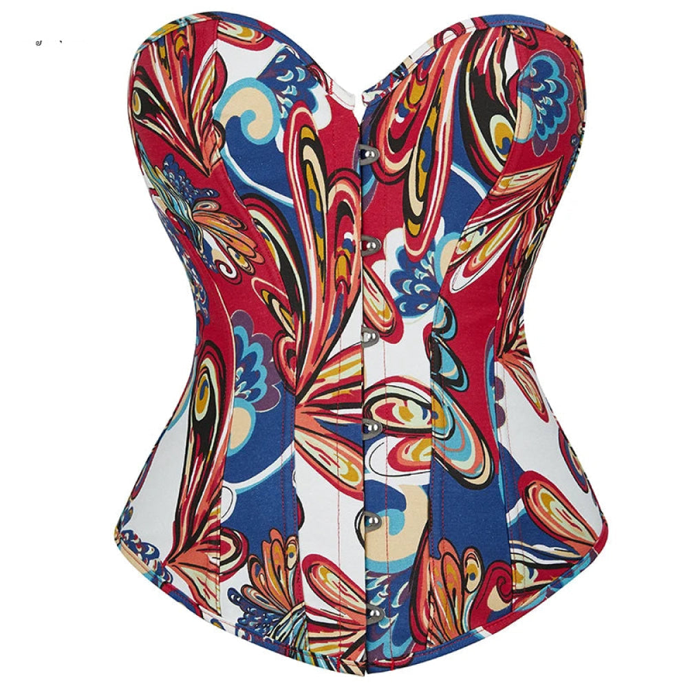 V562-OBBPBBKOIIXIALKI-10-202508291746-00 Oil Painting Strapless Overbust Corset Top Front 6 Busk Back Lace Renaissance Style For Women - Blue - L - Image 1