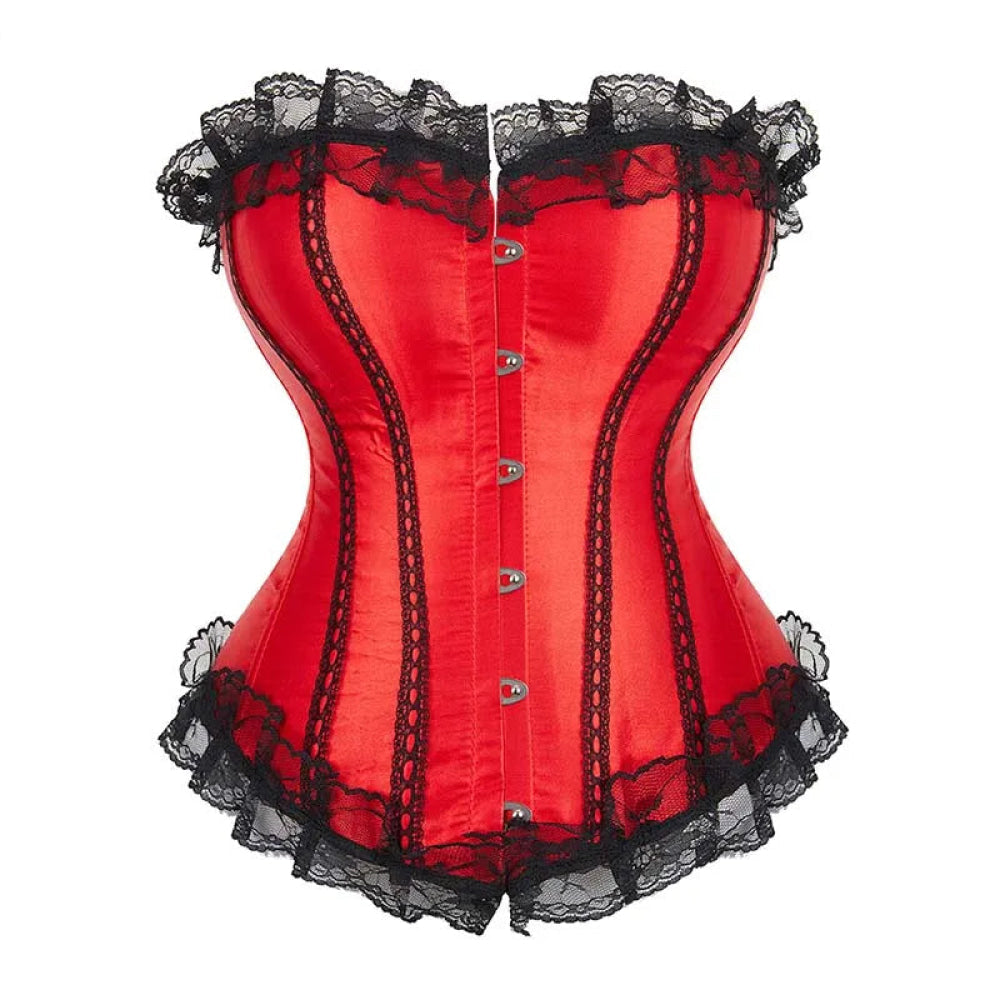 V562-OBBPBBNAKXIIIILA-5-202508291645-00 Silk Corselet With Floral Lace Trim Front 6 Busk Closure Plus Size Xs-6Xl Red - Xxxl - Image 1