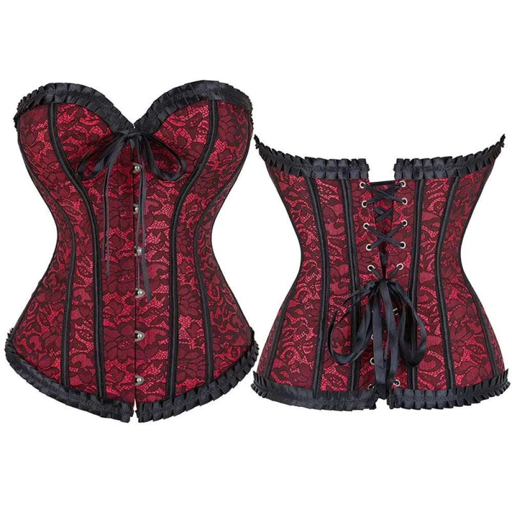 Vintage Floral Lace Up Overbust Corset For Mature Women Sizes Xs-6Xl - Red - Xs