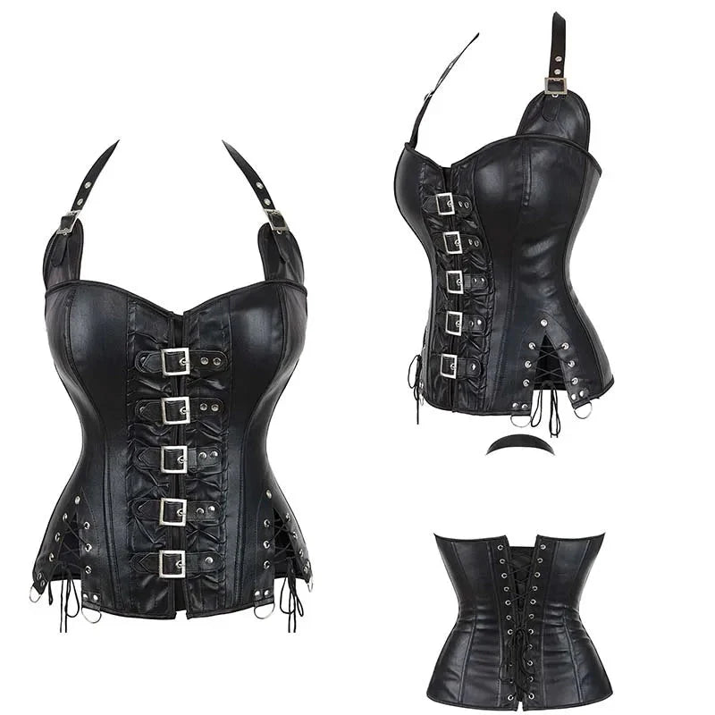V562-OBBPBBNLOLNOPONA-6-202508291652-00 Steampunk Corselet With Zip & Buckle Women Gothic Fishbone Corset - Black - Xs - Image 1