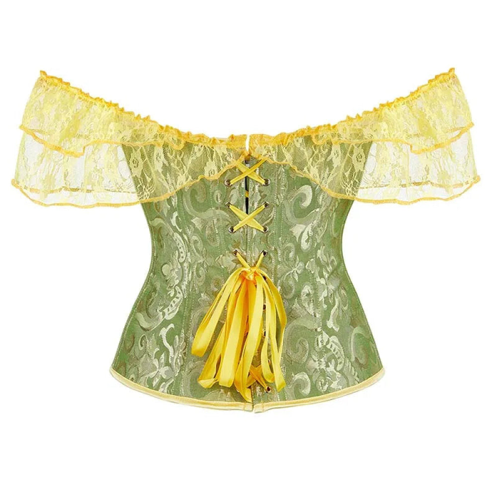 V562-OBBPBBNLONPPPTON-5-202508291930-06 Brown Steampunk Corset With Front Busk Closure Floral Lace And Puff Sleeves - Brown - Xs - Image 7