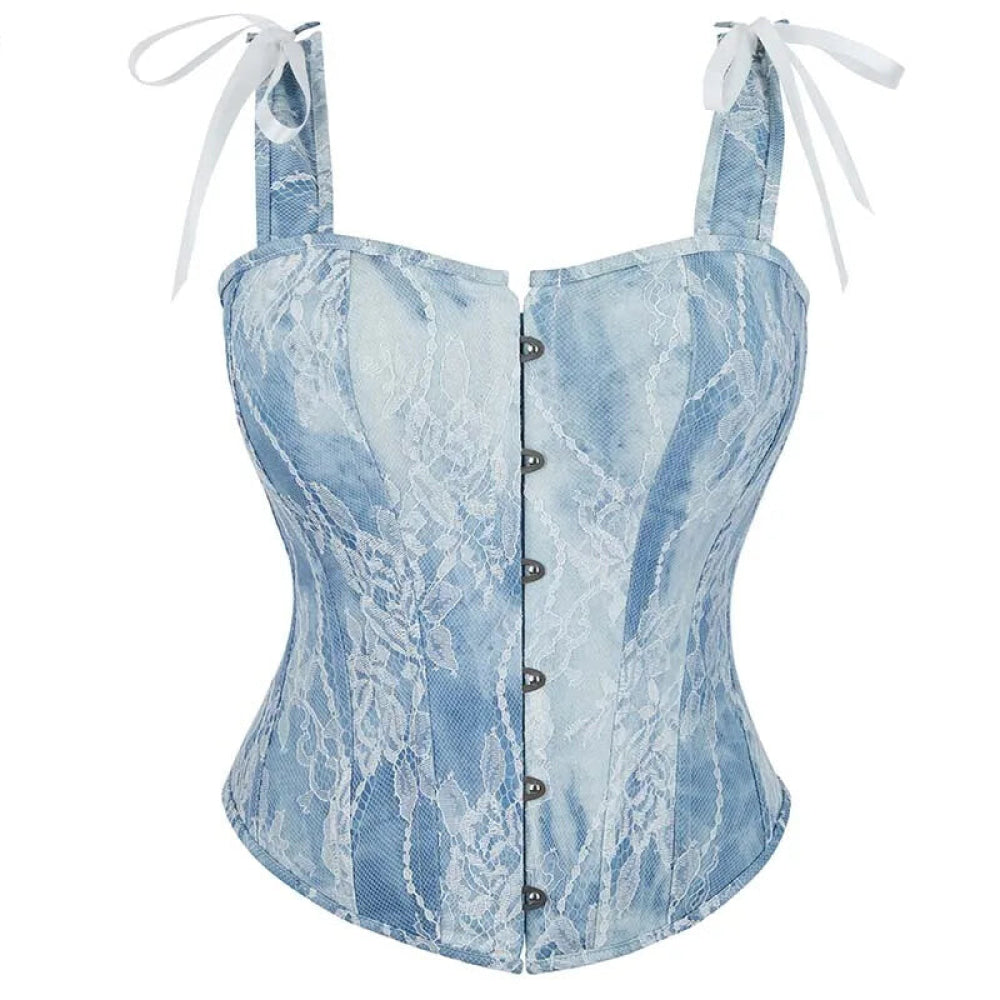 V562-OBBPBBNPKNKXXKAB-4-202508291630-00 Steampunk Lace Corset Bustier With Floral Overlay And Fishbone Support - L - Image 1