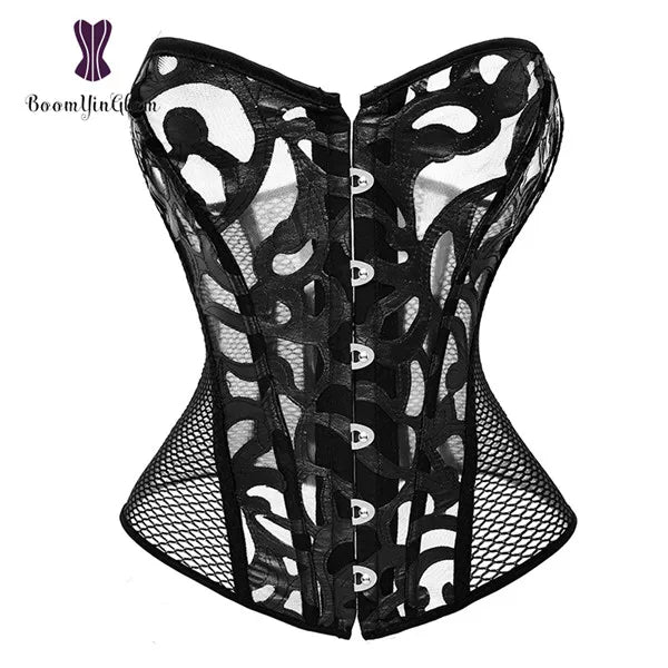 V562-OBBPBBTTTAXNBLNP-14-202508291730-00 Mesh Net Corset Black White See Through Bustier For Alluring Slimming And Breathability - Black - 5Xl - Image 1