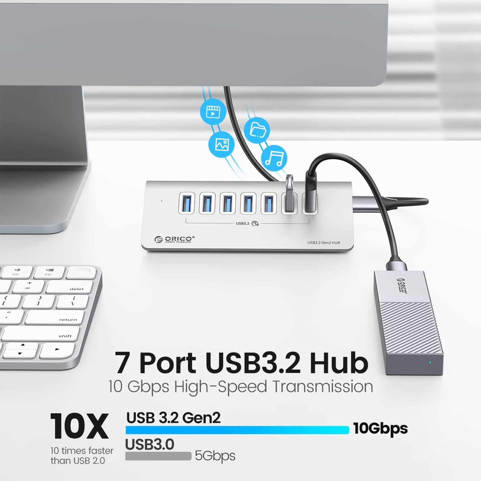 V562-S6803CP-202508280816-04 Aluminum 7-Port Usb 3.2 Gen2 Hub 10Gbps With 0.5M Cable - Image 5