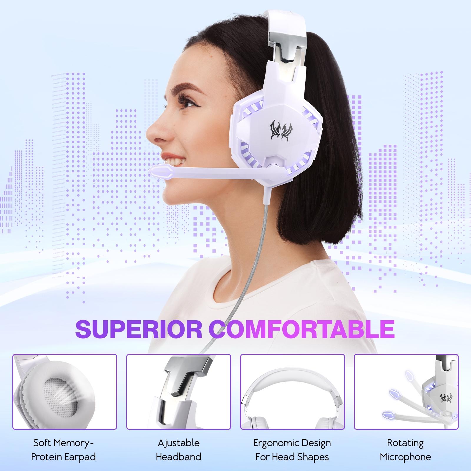V562-WW0010CP-202508292132-04 Over-Ear Gaming Headset With Mic Led Light And Stereo Bass For Pc Gamer - White - Image 5