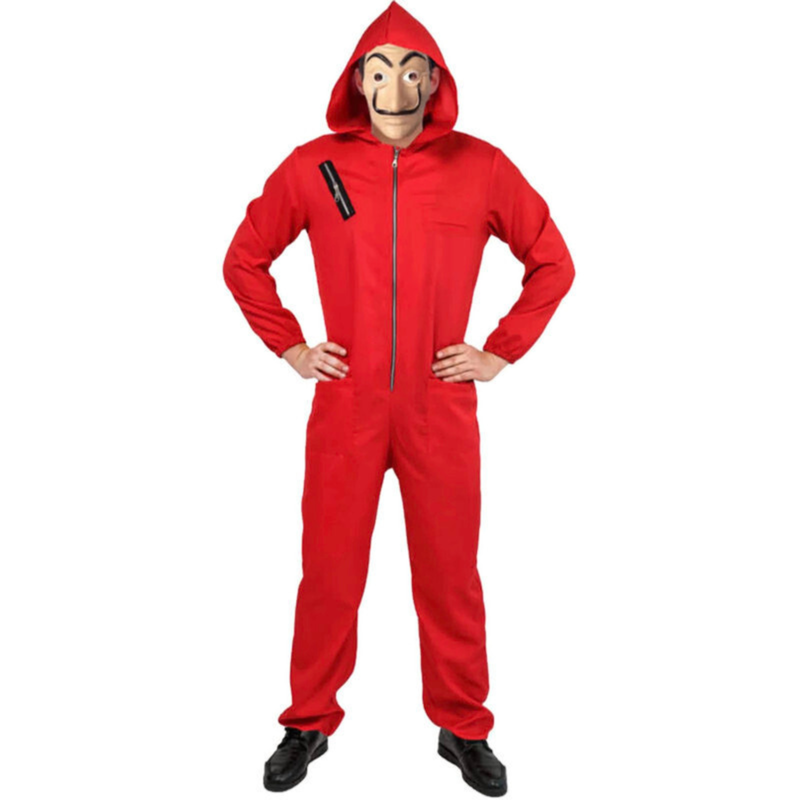 V563-12867-S_M-202508151824-03 Salvador Dali La Casa De Papel Money Heist Red Jumpsuit Mask Costume Hoodie - S/M (165cm - 175cm) - Image 4