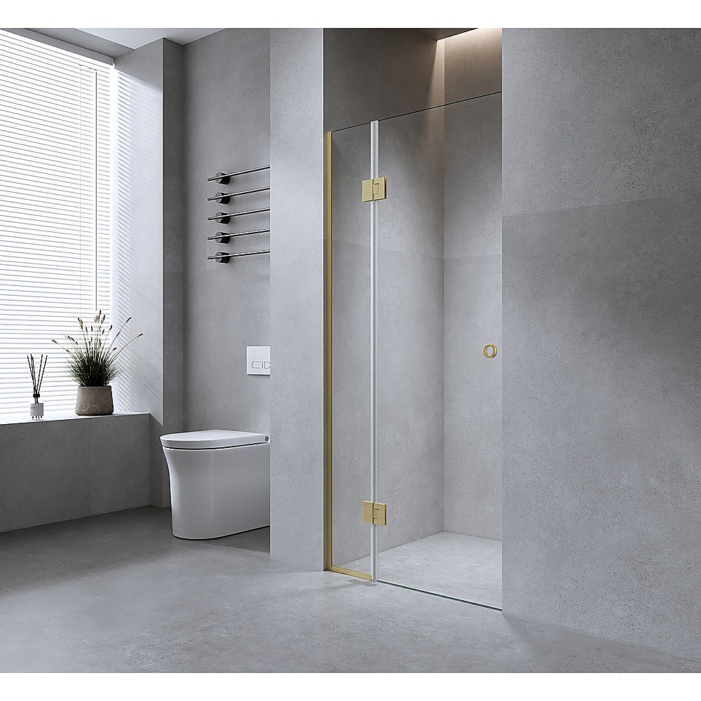 V63-939261-202507050021-00 110cm Wall to Wall Frameless Shower Screen with White Channel and SS Hinges - Image 1