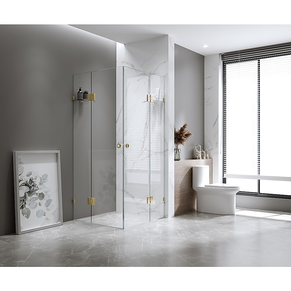 V63-949451-202507050006-00 120x120cm Double Door Corner Shower with White Brackets and SS Hinges - Image 1