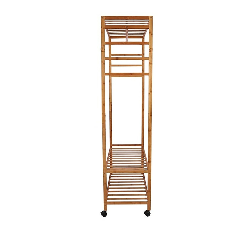 V63-952891-202509221031-02 Wooden Clothes Rail with Shelves & Wheels – Open Wardrobe Rack Stand - Image 3
