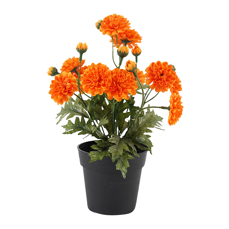 V637-05073MUM-202508251430-02 Potted Artificial Orange 'Mum' Chrysanthemum 26cm - Image 3