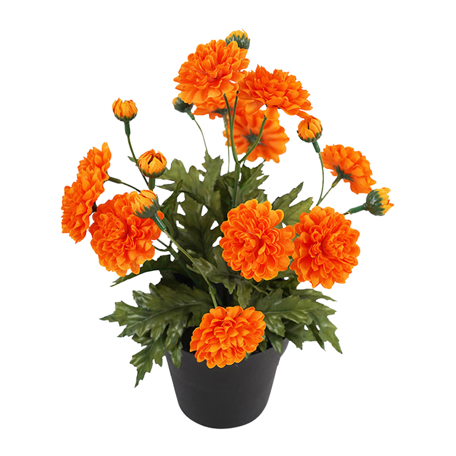 V637-05073MUM-202508251430-03 Potted Artificial Orange 'Mum' Chrysanthemum 26cm - Image 4