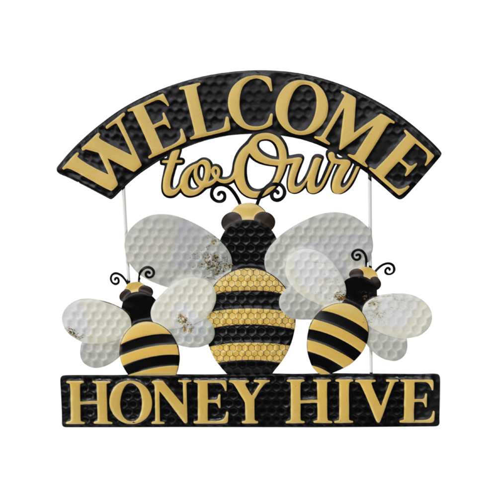 V637-11048WEL-202508251445-00 Welcome Honey Hive Wall Sign 43cm - Image 1