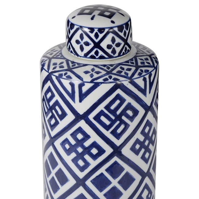 V637-20909-202508251240-01 Valora Blue & White Cylinder Jar 35cm - Image 2