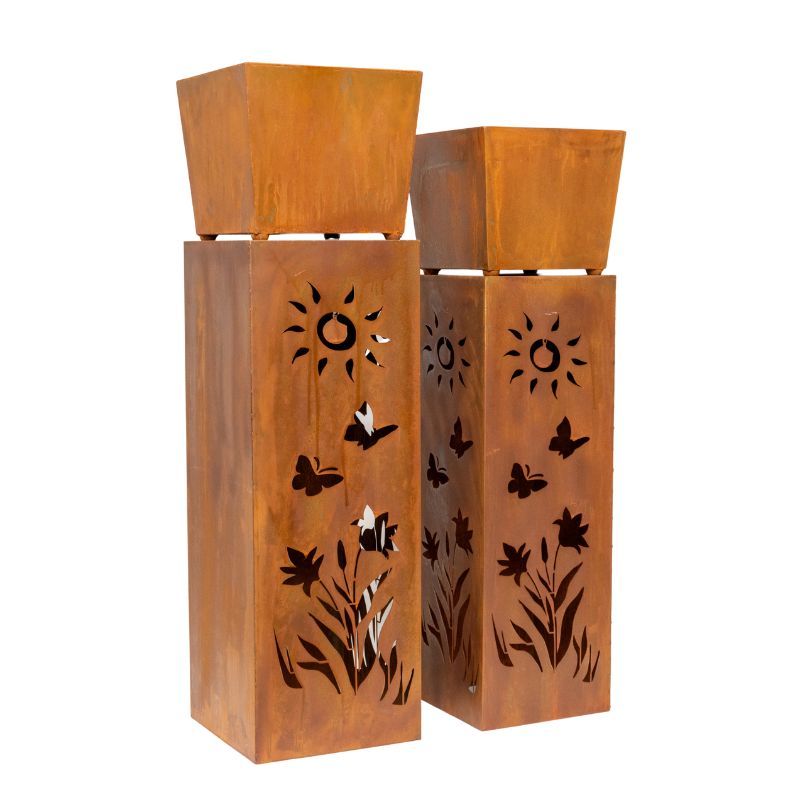 V637-48101PLN-202508251525-02 Set 2 Nested Square Pilla Rust 'Sunsihine' Planters 93cm, 86cm - Image 3