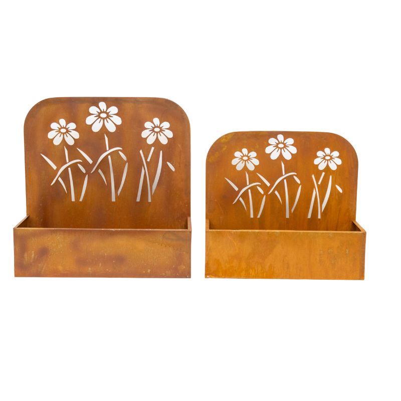 V637-48106PLN-202508251525-01 Set 2 Nested Rust 'Flowers' Wall / Floor Planters 50cm, 45cm - Image 2